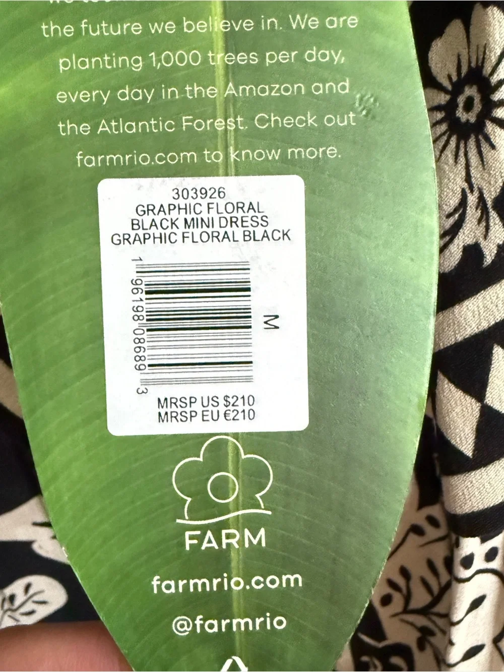 FARM Rio "Graphic Floral" Black Mini Dress. NWT. Size M - Picture 2 of 4
